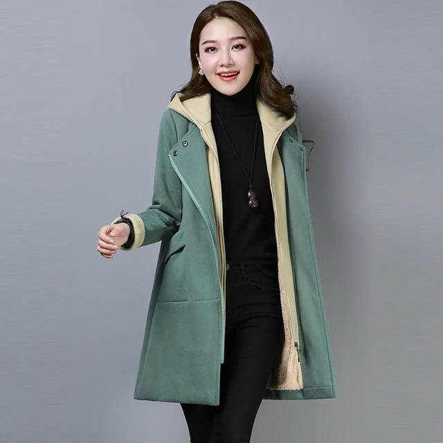 Fashion Faux Two Pieces Cotton Jackets Women Long Hooded Thicken Warm ...