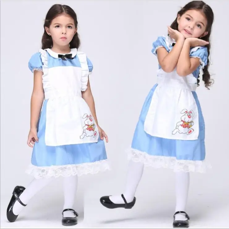 Alice in Wonderland Girls Dress Kids Performance Clothes Maid Cosplay