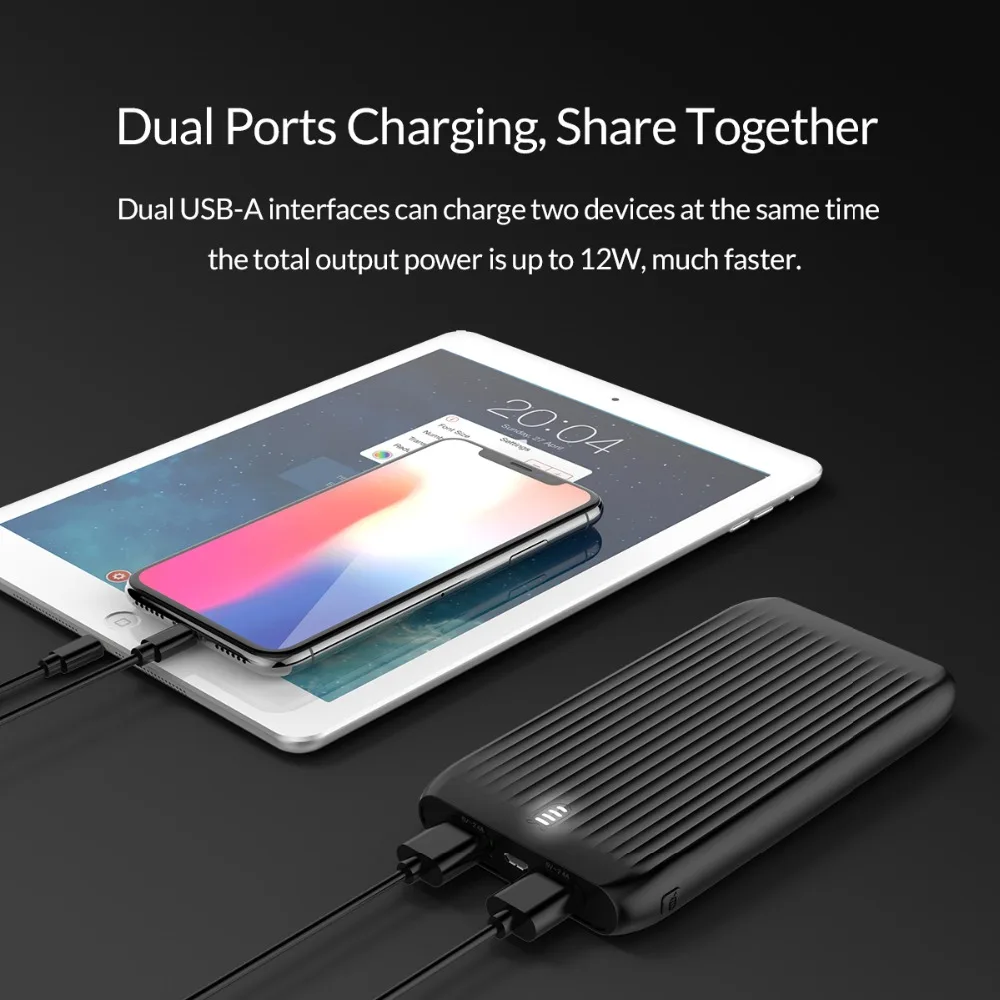 ORICO 10000mAh Large Capacity Slim Power Bank Dual USB External Battery Pack Powerbank Poverbank Charger for Xiaomi Mobile Phone