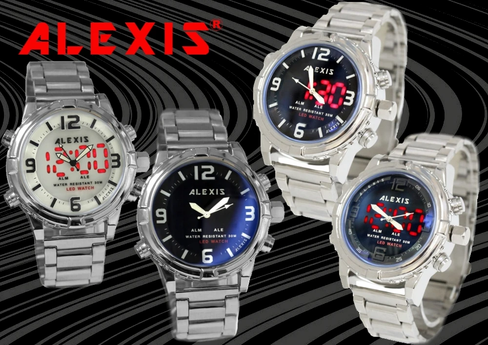 ALEXIS бесплатные подарки Группа наборы для ухода за кожей аналого-цифровые часы светодио дный мужчин часы montre homme horloge mannen uhren