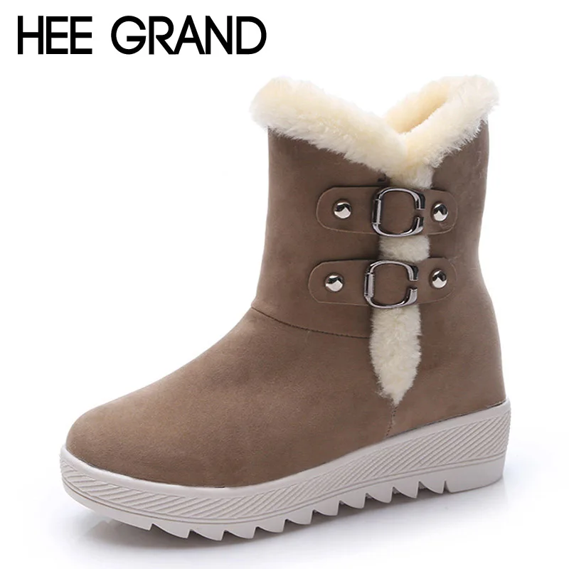 HEE GRAND Warm Women Snow Boots 2016 Platform Ankle Boots Winter Flock Shoes Woman Slip On Creepers Women Flats Shoes XWX4993