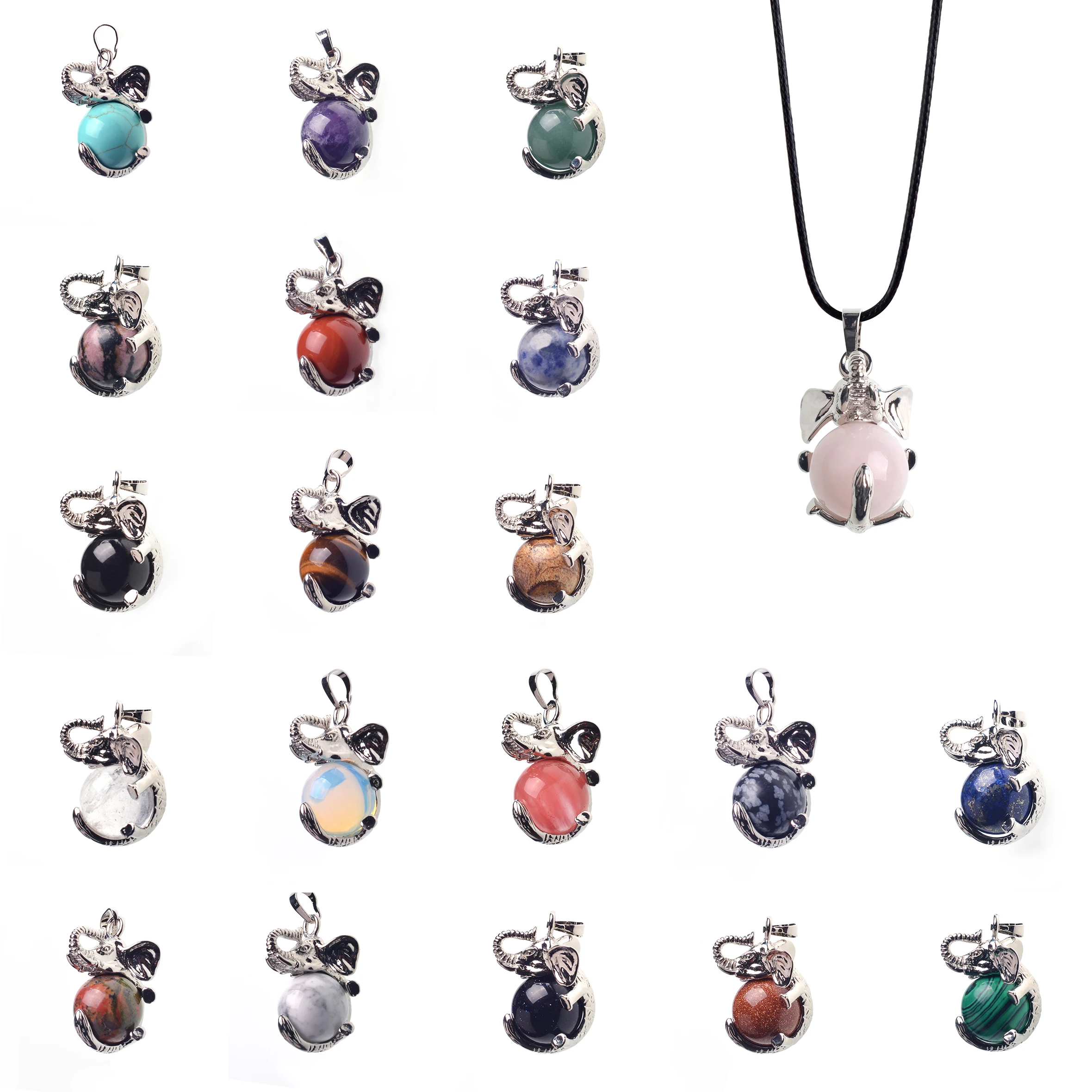 Popular Natural Stone Non-Porous Rose Pink Necklace Pendant Cute Little Elephant Cartoon Image FemaleJewelry Gift | Украшения и