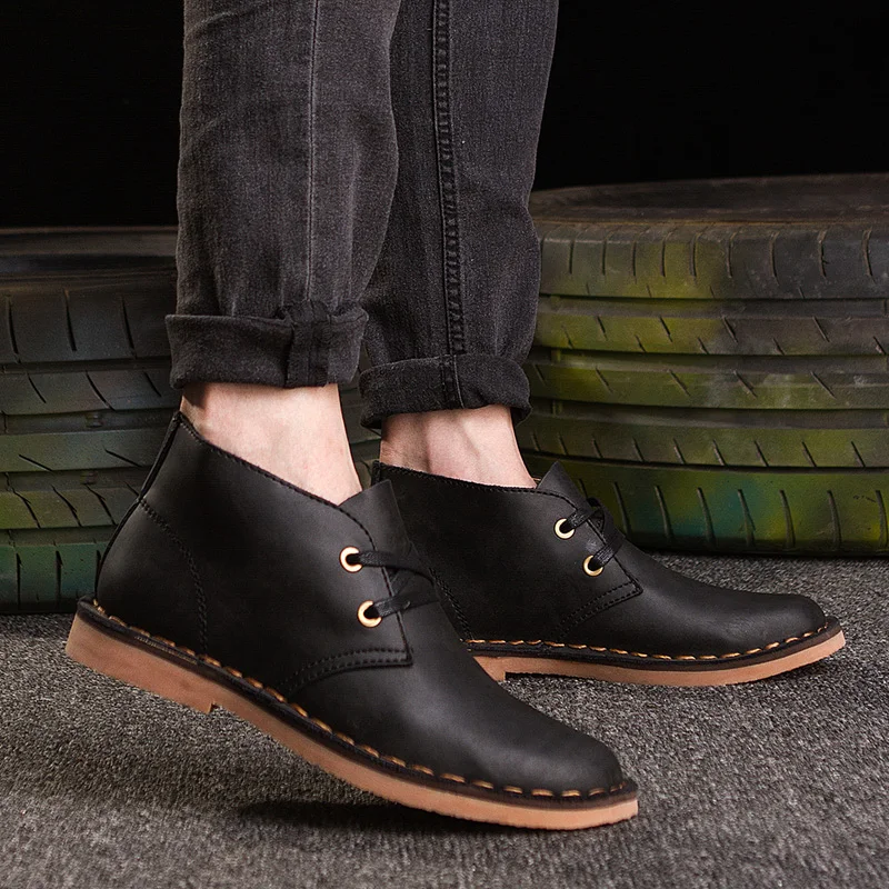 

Ankle Boots Men outdoor Autumn Men genuine Leather Boots Comfortable Soft Casual Shoes Men Footwear Flat handmade sewing shoes