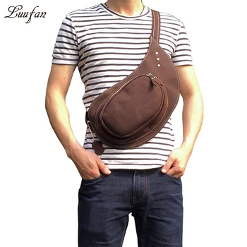 

High Quality Men Genuine Leather 100% Real Cowhide Retro Messenger Shoulder Crossbody Bag Vintage Sling Chest Day Pack Half Moon