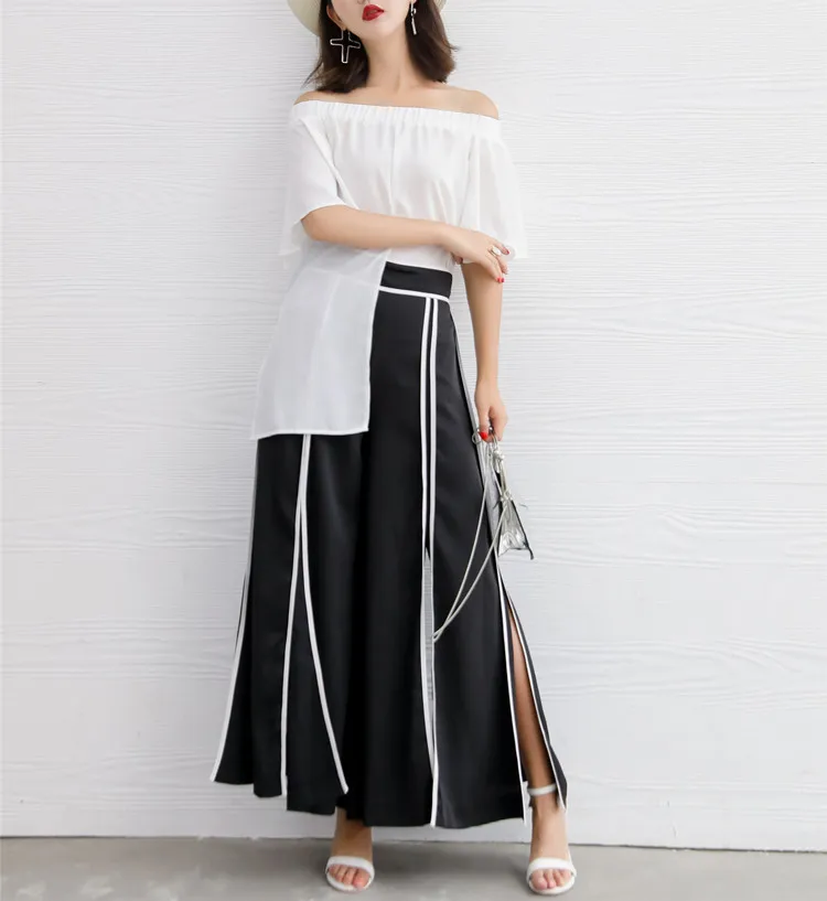 

Unicorn Hot Sale Regular Korean Version 2019 Summer New One-neck Collar Strapless Lotus Leaf Sleeve Split Fork Girl T-shirt