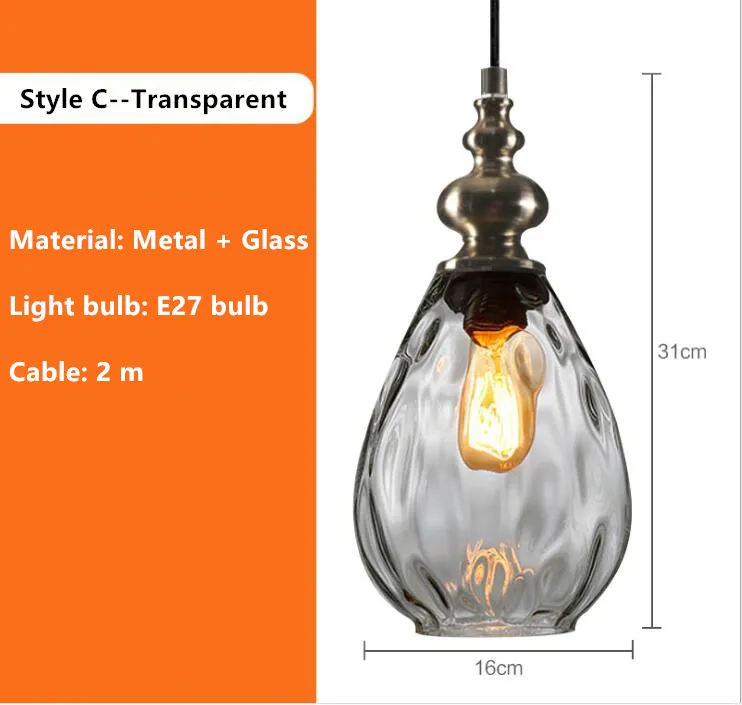 Скандинавский ретро стеклянный светодиодный подвесной светильник для ресторанный салон бар подвесная осветительная арматура Лофт деко Шнур подвесные люстры - Цвет корпуса: Style C--Clear