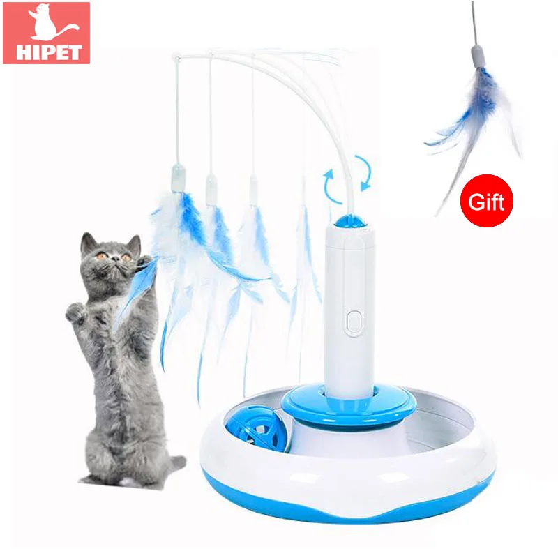 

HIPET 3 in 1 Pet Cat Electric Toy Teaser Puzzle 360 degree Rotating IQ Training Detachable Feather Toys For Dog Cats Interactive