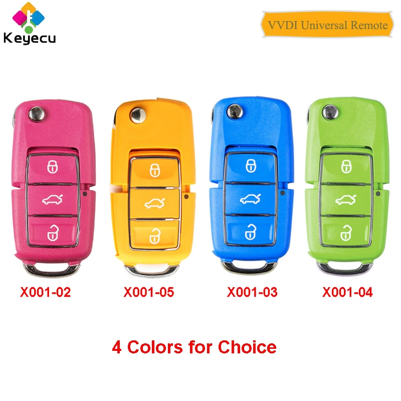 

KEYECU 1PC XHORSE X001 Series Colorful (Pink Yellow Blue Green) V-W B5 Style Universal Remote Key Fob 3 Button for VVDI Key Tool