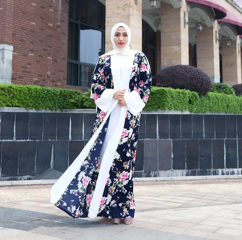 Большие размеры 2019 Весна abaya Kimonos Musulmane женское длинное цветочное длинный кардиган платье Дубай турецкий исламский, арабский молитвенный