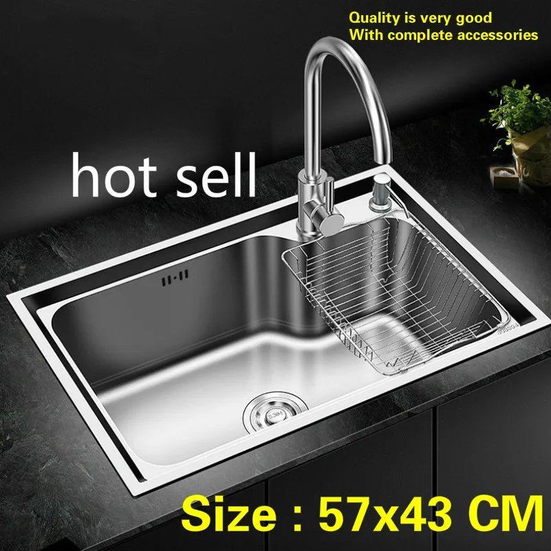 

Free shipping Hot sell high quality luxury kitchen single trough sink wash the dishes food-grade 304 stainless steel 57x43 CM
