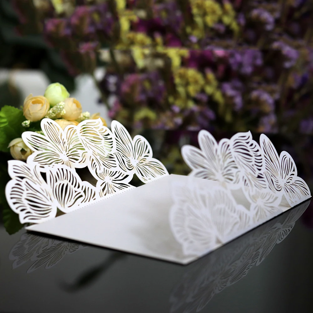  10pcs White Wedding Invitation Card Laser Cut Romantic Party Invitation Cards Floral Lace - 32958658890