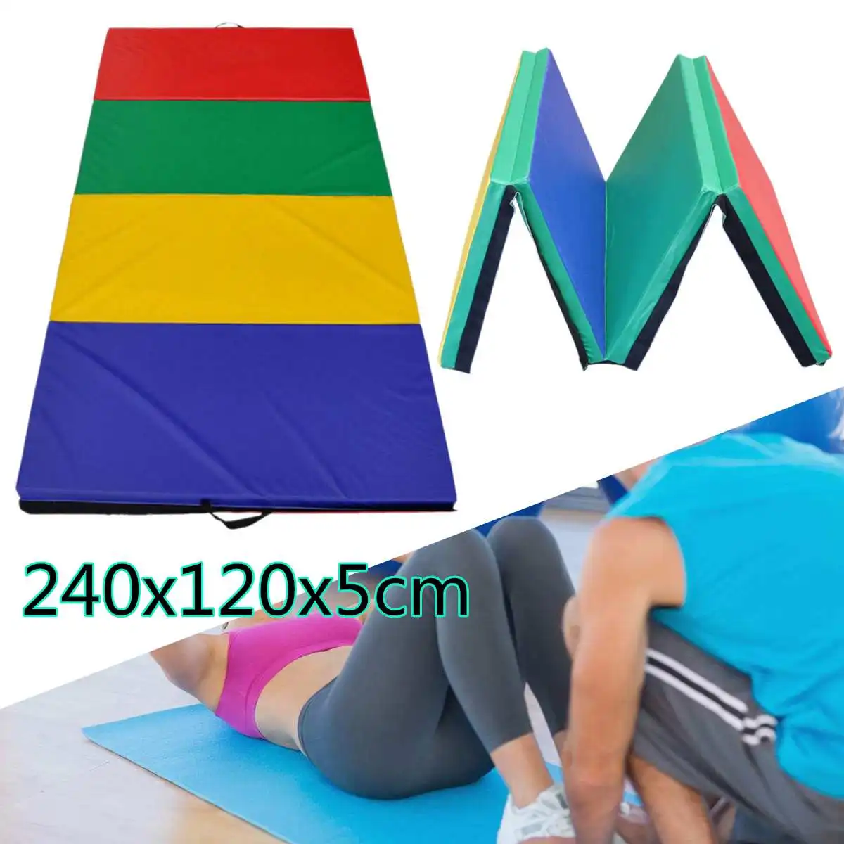 

PVC Gymnastic Mat GYM Folding Panel Exercise Yoga Mat Stretching Fitness Tumbling Pad Outdoor Camping Damp Proof Mat 240X120X5cm