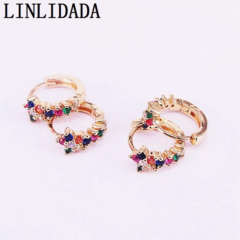 

6Pairs,New Multicolor Zircon Fashion Earrings cz micro pave gold color Party Jewelry earrings