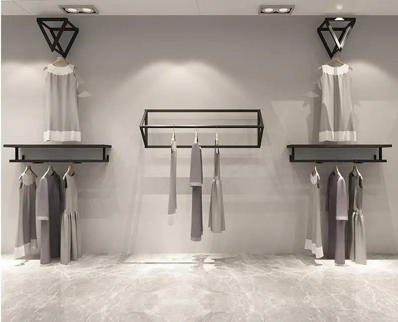 

Clothing store display rack wall simple wall hanging women's clothing store hanging racks for children's clothing shelves