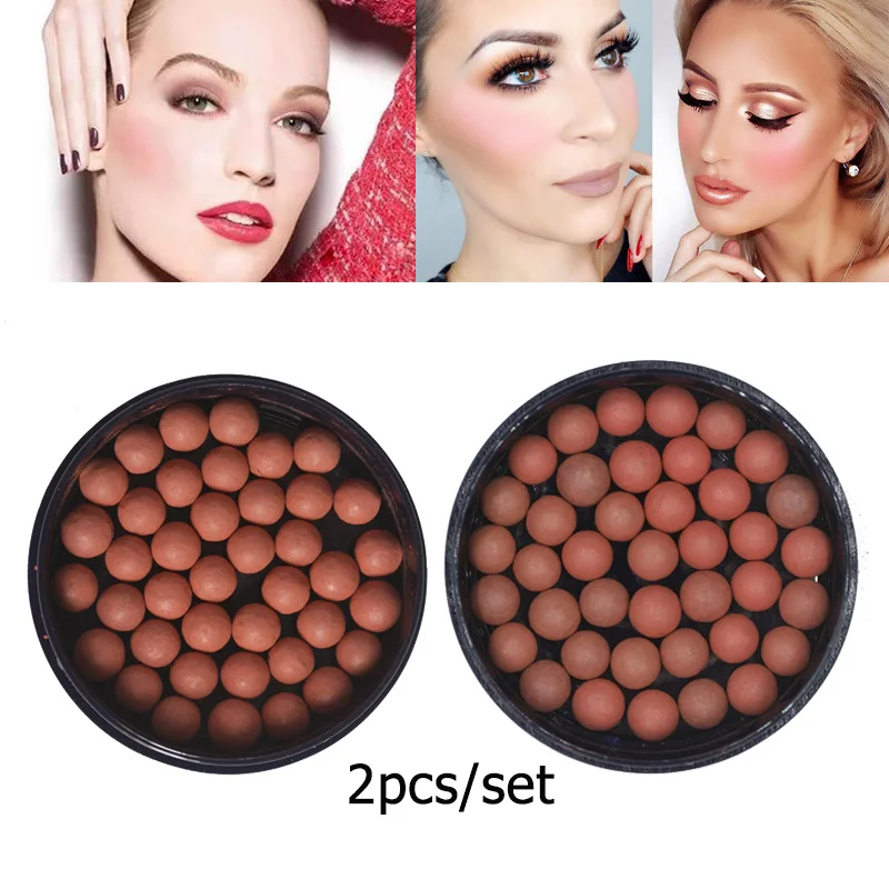 Farres 2 Pcs Blush Balls Long Lasting Make Up Blush Blusher Bronze
