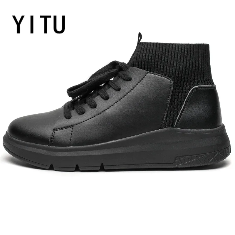 YITU Antumn прибытие Для мужчин прогулочная обувь дышащие Нескользящие волокна Flyknit кроссовки Бег туризма Уличная обувь - Цвет: Black