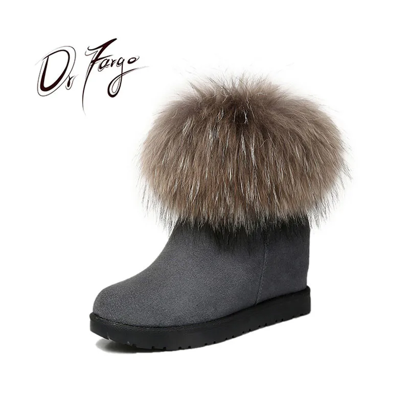 DRFARGO Genuine Leather Women Snow Boots Real Fox Fur Top Shoes Women