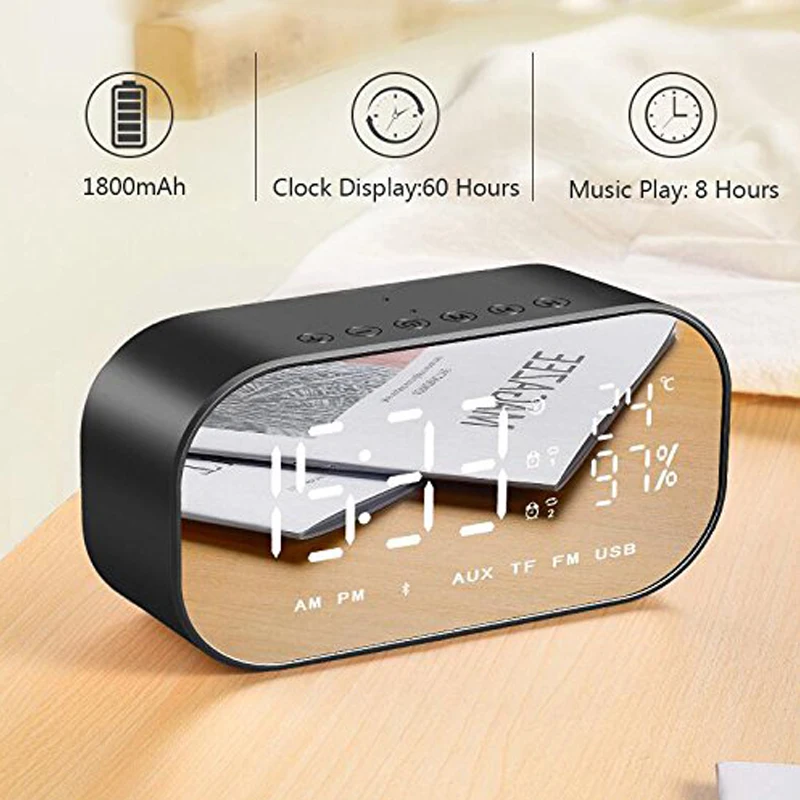 Online EAAGD LED Despertador con Radio FM altavoz inalámbrico Bluetooth soporte Aux TF reproductor de música USB inalámbrico para habitación de oficina