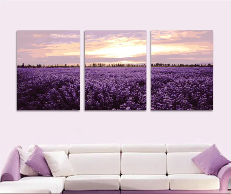 

3 Pcs Large Purple lavender Pictures DIY Painting By Numbers on Canvas Home Painted Coloring By Numbers for Living Room