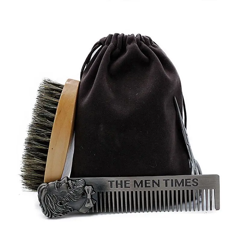 

4pcs Men Beard Kit Beard Brush Stainless steel Comb Beard Scissors Grooming & Trimming Kit Male Beard Care Set