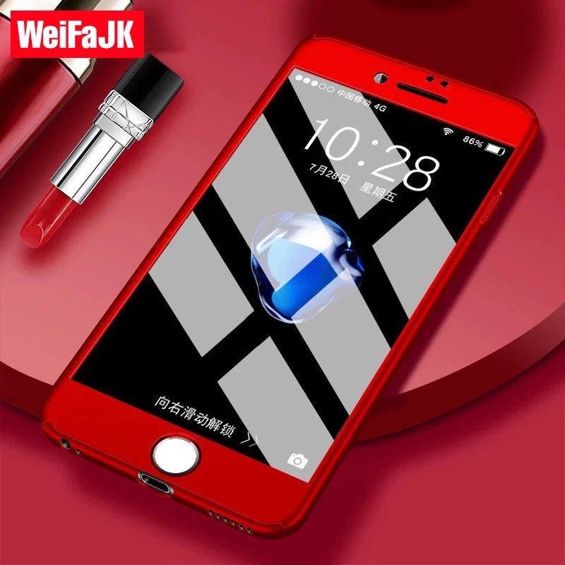 

WeiFaJK 360 Full Protective Case For iPhone 6 6S 7 8 Plus X With Tempered Glass Front Back Cover for iPhone 7 8 X Case 6 Shell