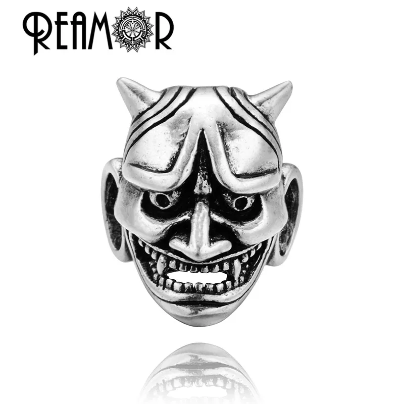 REAMOR 6.5mm Silver Plated Ghost Mask Copper Bead Metal Demon Evil Beads for DIY Leather Bracelet Jewelry Making Accessories | Украшения и
