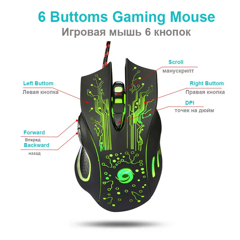 Ingelon USB Gaming Mouse muis Game 3200 DPI 6 Buttons LED Optical Professional LOL Mouser Wired for PC Computer Laptop (2)