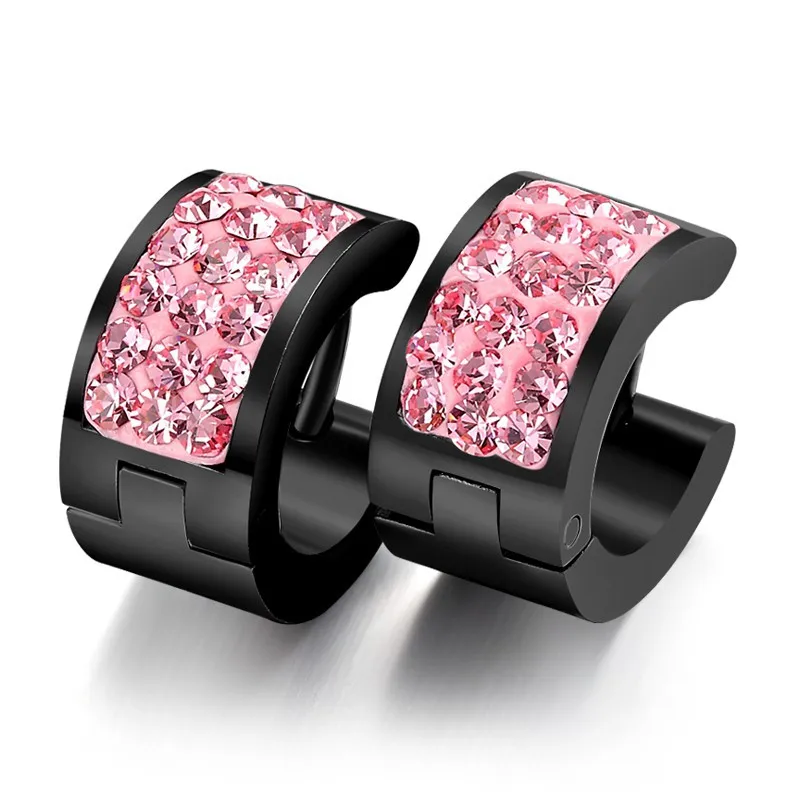 Stainless Steel Mens Ladies Earrings Studs Pink Crystal 737in Stud Earrings from Jewelry