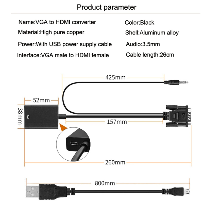 Преобразователь из VGA в HDMI адаптер папа мама с USB аудио 3 5 мм выход 1080P кабель для ПК