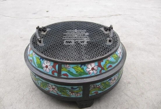 

Elegant old S0169 5 Chinese Royal Bronze Copper cloisonne Enamel longevity incense burner censer statue
