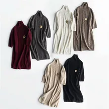 Топ класс козий Кашемир Женская мода Половина рукава пуловер свитер платье водолазка средней длины 6 цветов S/M/L