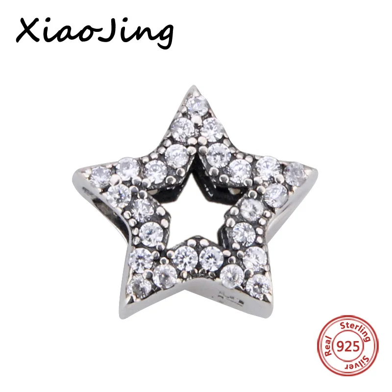 

2017 Spring Vintage Clear CZ Star Charm fits Pandora DIY Bracelets & Necklace Original 925 Sterling Silver Alphabet Charms Bead