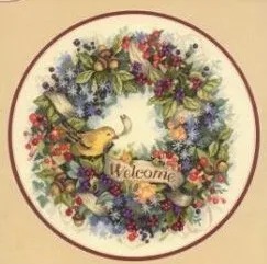 CS-1672 Cross Stitch Kit Berry Wreath Welcome Bird dim 35028