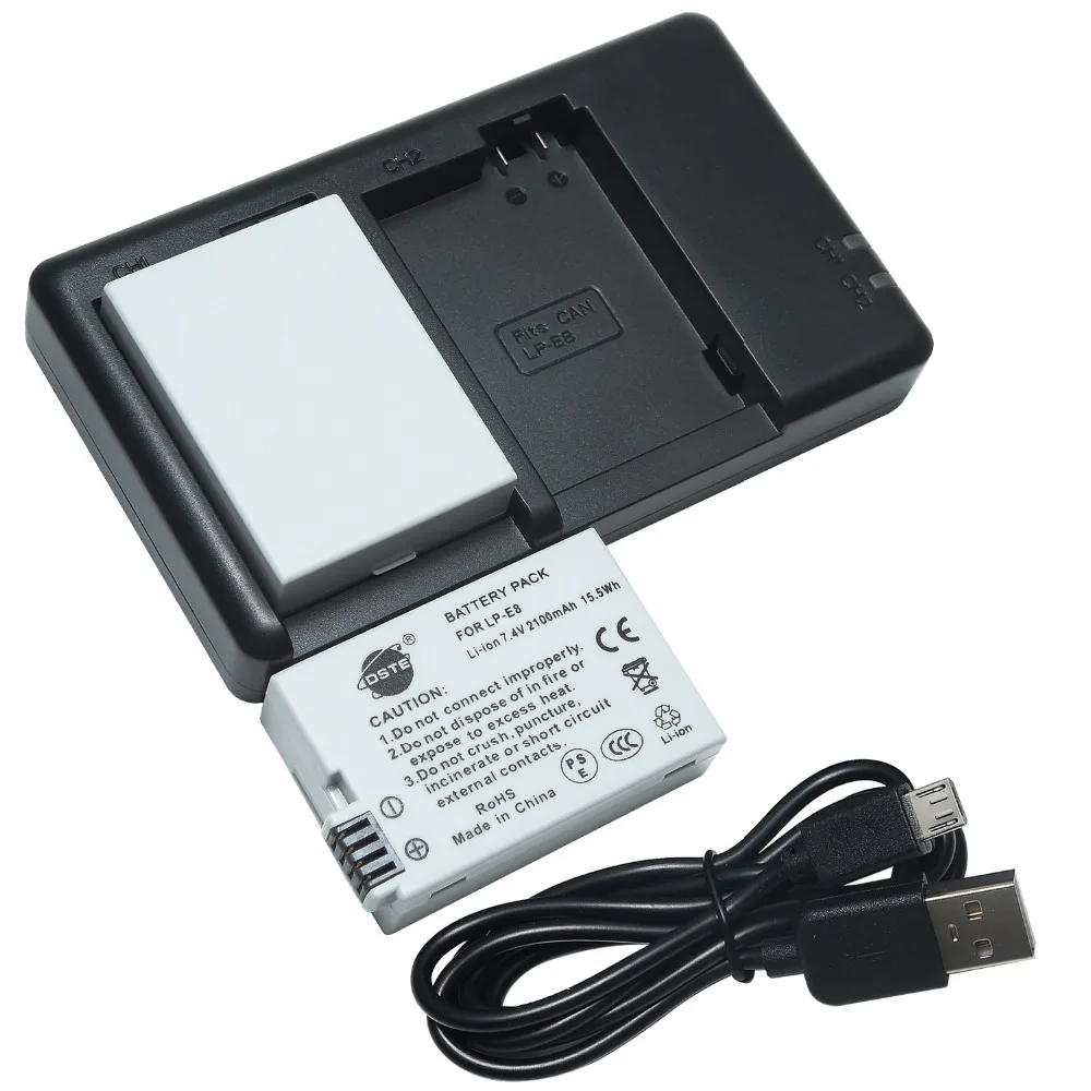 DSTE Dual Slot Charger with 2PCS LP E8 lp e8 Camera Battery for Canon