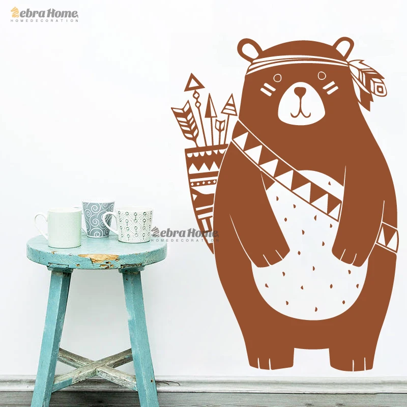 Tribal Bear Wall Decal Woodland Animal Bear Wall Sticker For Kids Room