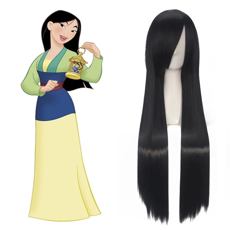 Косплей Мулан парик сторона расставания черный длинный прямой принцесса Женщины Девушки синтетические волосы