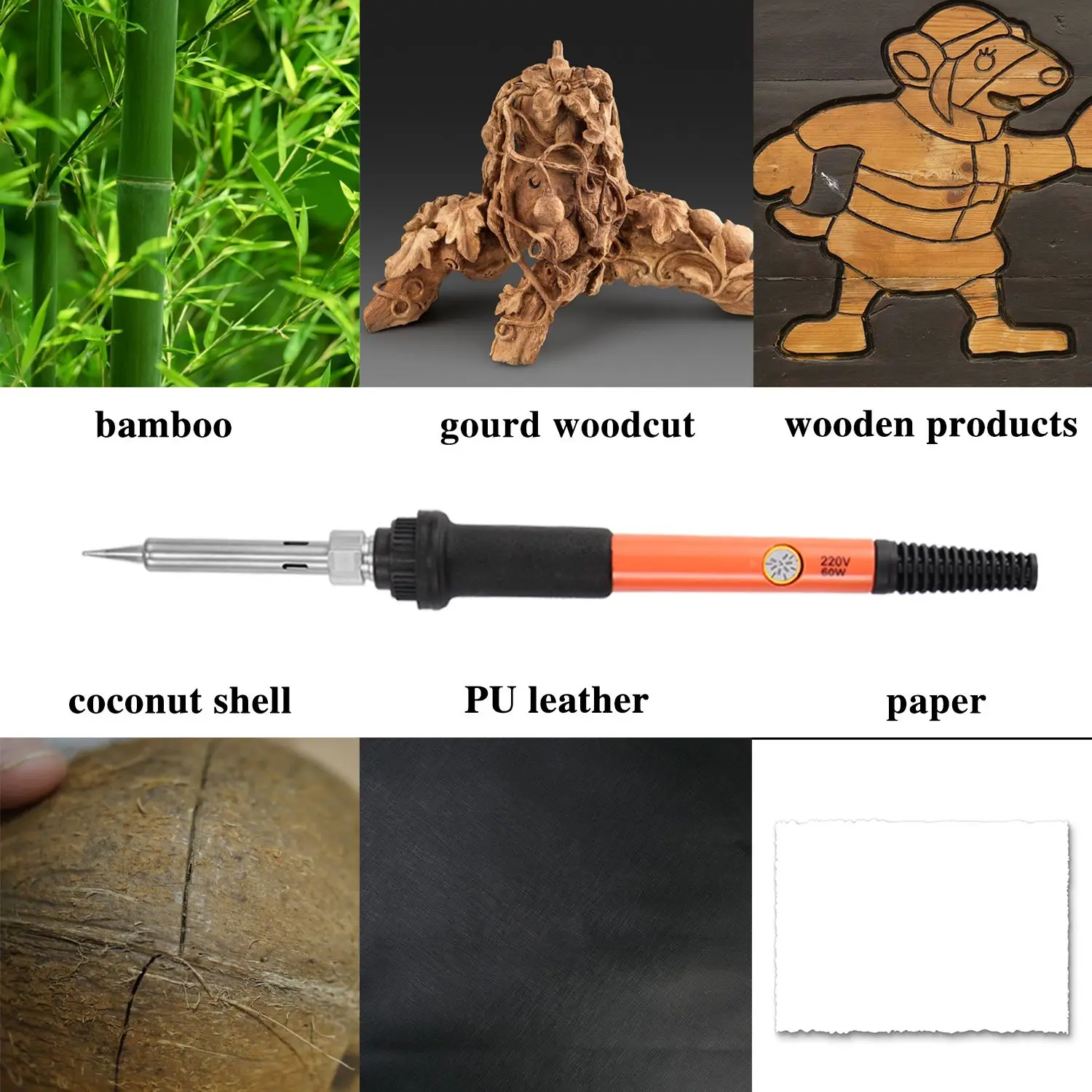 Abedoe Soldering Iron 60W Woodburning Tool Kit Temperature Adjustable with Soldering Iron Pen 5 Soldering Tip Stand,Case 45Pcs Wood Burning Kit 6 Stencil Embossing//Carving Tip