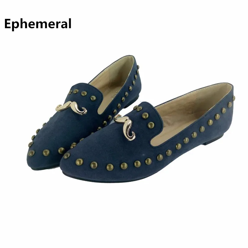 

2018 Ladies Rivets Glitter Plus Sizes 45 46 Pointed toe Women Single Nubuck Leather Casual Kvoll shoes On Flats Claussure Femme
