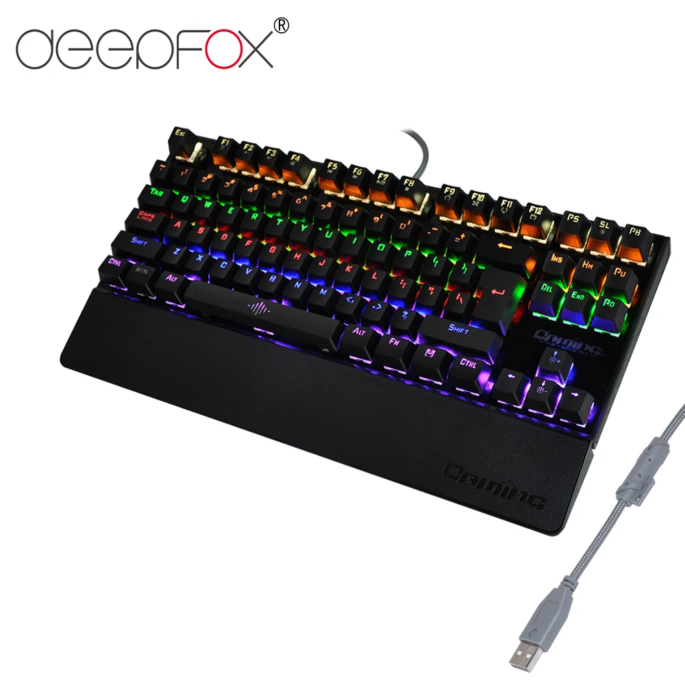 Продажа Механическая игровая клавиатура Deepfox, 87 клавиш, синий переключатель, подсветка, анти ореолы, светодиодная клавиатура, запястье, Pro Gamer