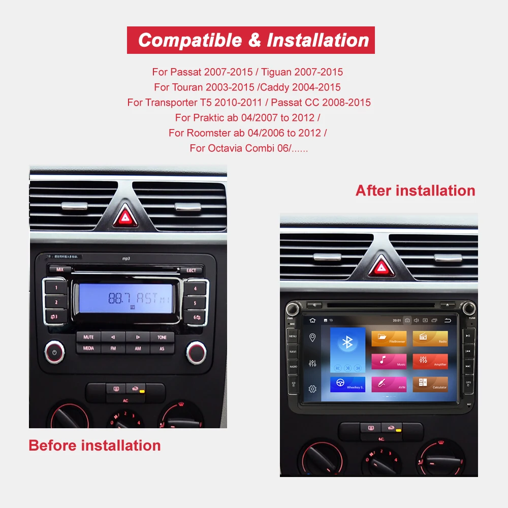 Clearance Android 8.0 2Din Car DVD Player foVolkswagen Caddy Golf  Passat Polo  TigPassat B6 5 cc for Octavia Fabia With DVD card slot 5