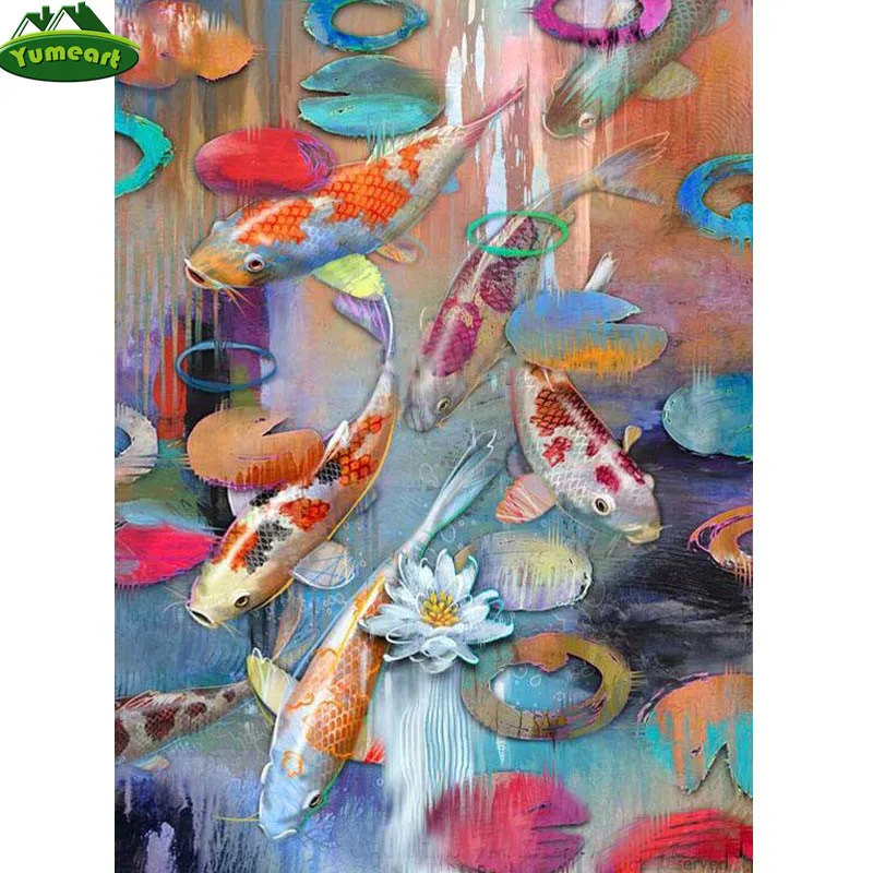 YUMEART 5D Алмазная вышивка &quotKoi рыба графика&quot Сделай сам 3D алмазная живопись