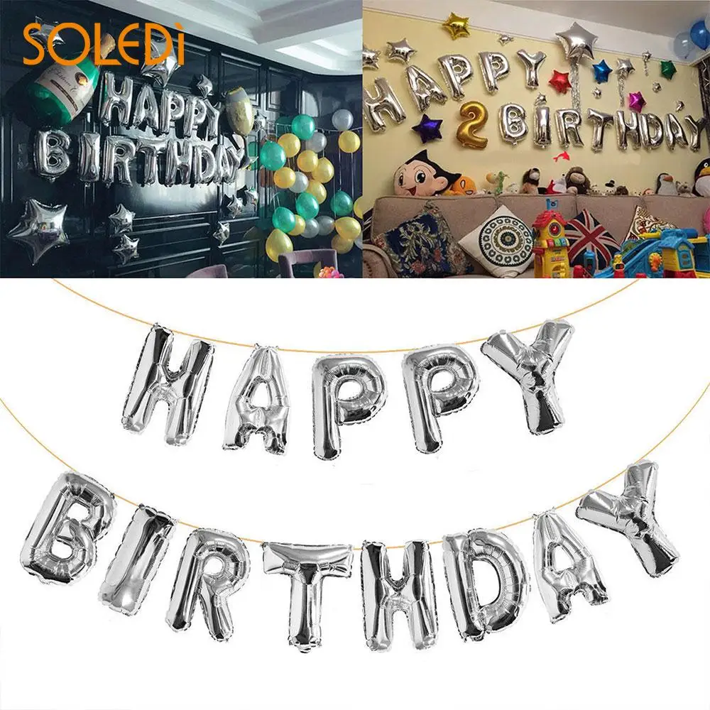 

Self Inflating Balloon Birthday Banner Balloon Happy Birthday Balloons Banner Event Beautiful Fashion Kids 13 Letters