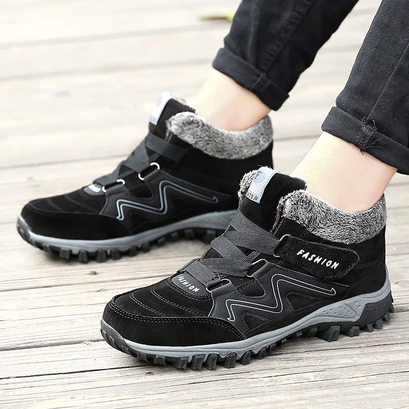

Winter Warm Fur Men Boots Casual Soft Men Snow Boots Men Hiking Shoes Sneakers Ankle Boots Men Flat Plush Rubber Shoes Big Size