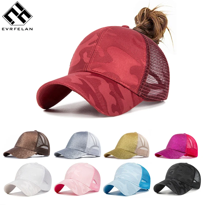 

Evrfelan New Design Ponytail Caps For Women Camo Pattern Mesh Cap Summer Baseball Cap Women's Dad Hat Convenient gorras