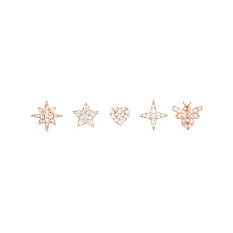 

Brand New Fashion S925 Sterling Silver Mini Cute Star Heart Bee Stud Earrings Micro Pave Zircon Personality Monaco earrings