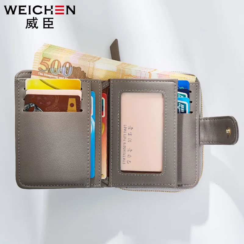 WEICHEN Many Departments Women Wallets Leather Zipper Coin Pocket & Card Holder Ladies Short Change
