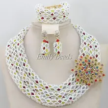 Чудесные африканские бусины нигерийские Свадебные хрустальные бусины комплект ювелирных изделий роскошный Дубай Свадебный комплект ювелирных изделий Белый новинка AIJ503