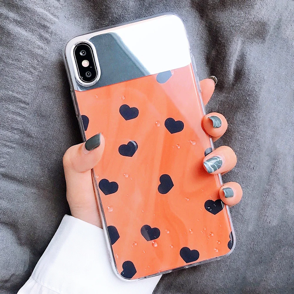 KIPX1126A_1_JONSNOW Mirror Soft Case for iPhone 6S 7 8 Plus X XS XR XS Max Cover Cases Glossy Flower Heart Pattern Mirror Protector