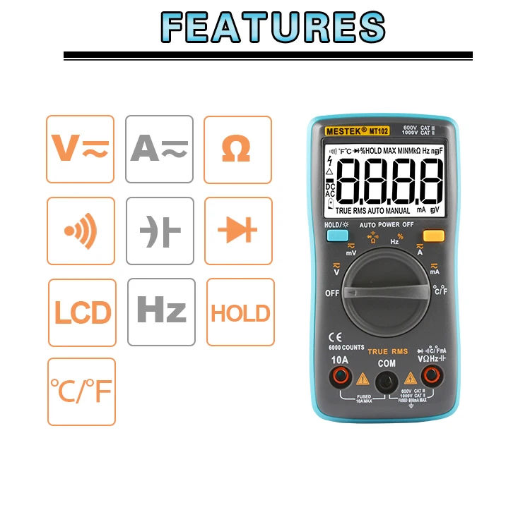 Цифровой мультиметр, профессиональный тестер зонда, 6000 отсчетов, цифровой измеритель, мультиметры, мультиметр, мультитестер лучше, чем rm102
