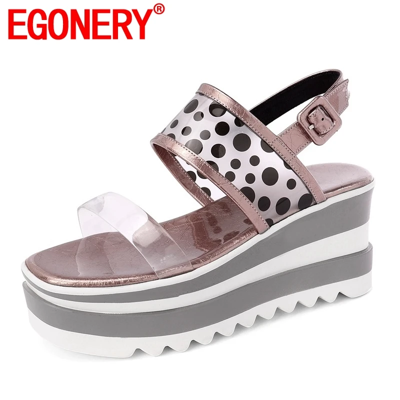 

EGONERY hot sale shoes woman summer new concise casual high wedges platform woman sandals outside buckle open toe ladies shoes